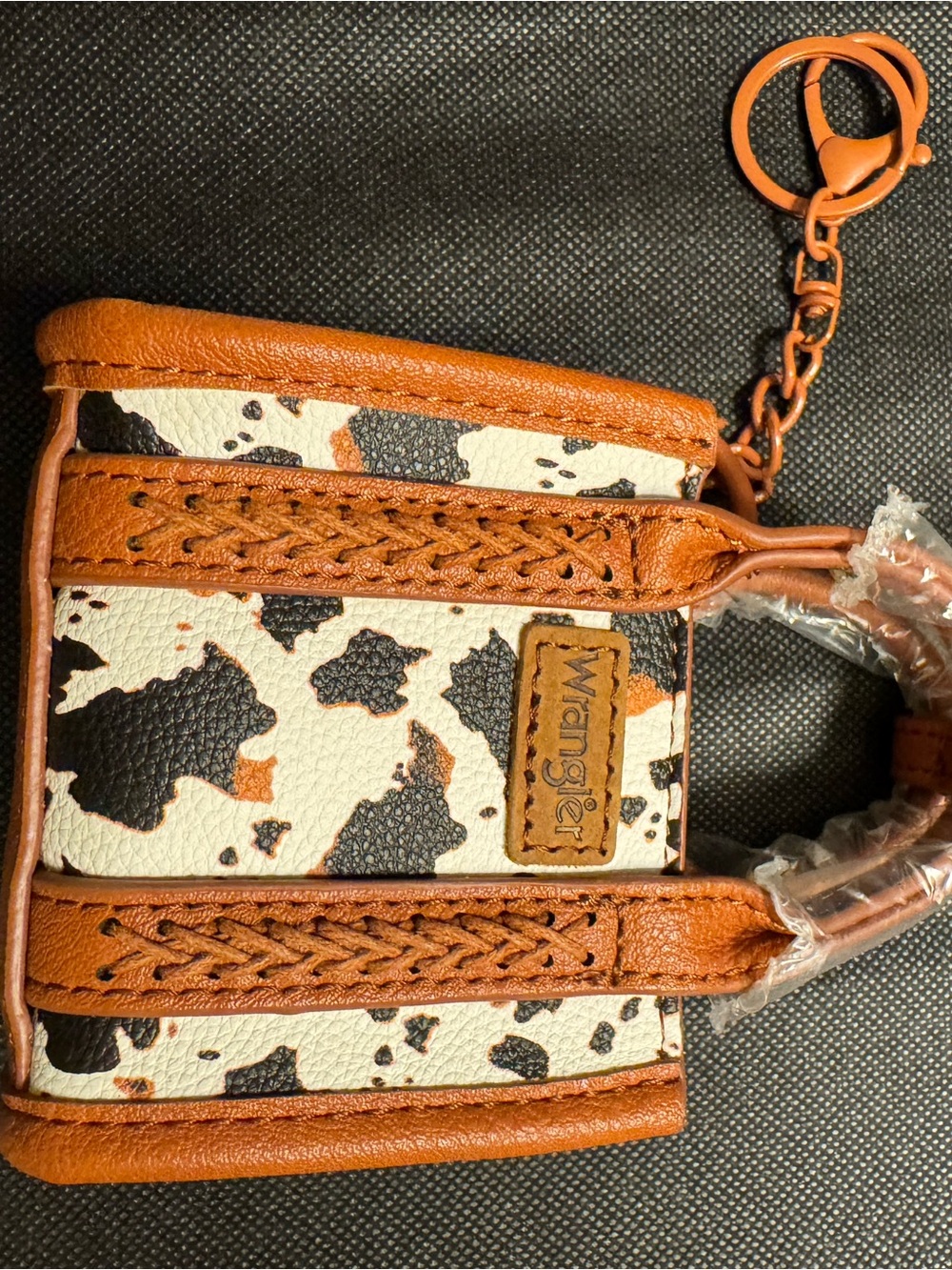 NEW Wrangler Western Cow Print Mini Tote Bag Keychain Faux Leather